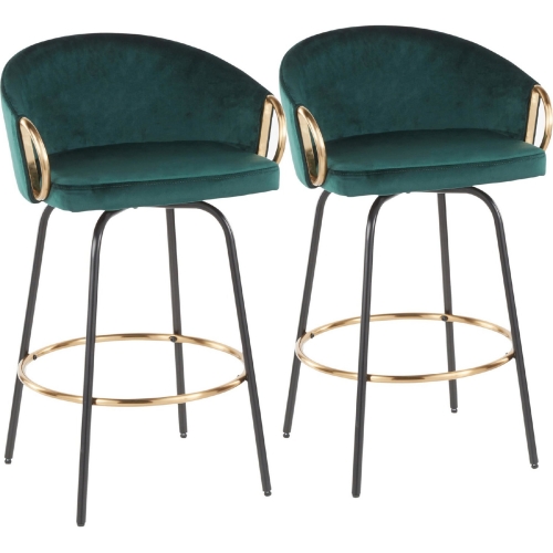Claire Counter Stool in Black Metal, Gold & Emerald Green Velvet (Set of 2)